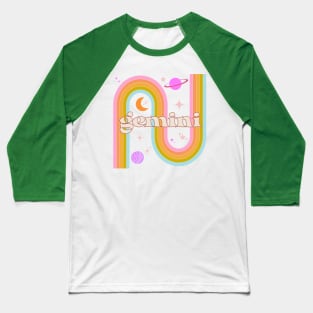 Gemini 70s Rainbow with Flowers Baseball T-Shirt